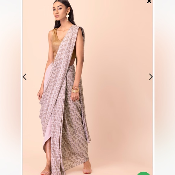 Blush Foil Striped Pre-Stitched XL Saree without blouse - Picture 3 of 6
